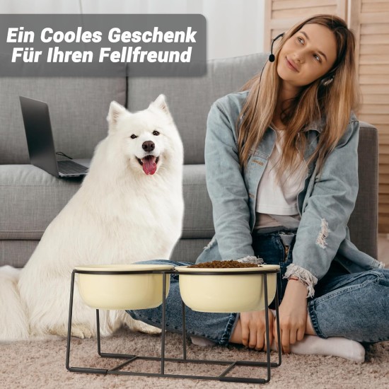 Dog Bowl Set Raised Dog Bowl Ceramic - Large Dog Bowls with Non-Slip Stand - Feeding Bowl Dog Large - Feeding Bowl Water Bowl Set for Medium to Large Dogs - Double Bowl Dog - 2 x 1600 ml Dog Bowl Set Raised Dog Bowl Ceramic - Large Dog Bowls with Non-Slip Stand - Feeding Bowl Dog Large - Feeding Bowl Water Bowl Set for Medium to Large Dogs - Double Bowl Dog - 2 x 1600 ml