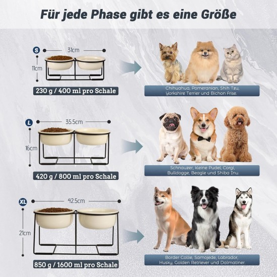 Dog Bowl Set Raised Dog Bowl Ceramic - Large Dog Bowls with Non-Slip Stand - Feeding Bowl Dog Large - Feeding Bowl Water Bowl Set for Medium to Large Dogs - Double Bowl Dog - 2 x 1600 ml Dog Bowl Set Raised Dog Bowl Ceramic - Large Dog Bowls with Non-Slip Stand - Feeding Bowl Dog Large - Feeding Bowl Water Bowl Set for Medium to Large Dogs - Double Bowl Dog - 2 x 1600 ml