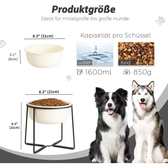 Dog Bowl Set Raised Dog Bowl Ceramic - Large Dog Bowls with Non-Slip Stand - Feeding Bowl Dog Large - Feeding Bowl Water Bowl Set for Medium to Large Dogs - Double Bowl Dog - 2 x 1600 ml Dog Bowl Set Raised Dog Bowl Ceramic - Large Dog Bowls with Non-Slip Stand - Feeding Bowl Dog Large - Feeding Bowl Water Bowl Set for Medium to Large Dogs - Double Bowl Dog - 2 x 1600 ml