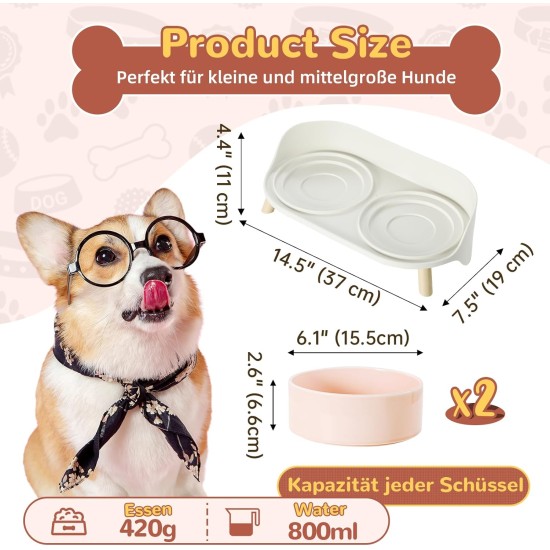 Dog Bowl Set Raised Dog Bowl Set - Double Bowl Dog Ceramic with Splash Guard Stand - Dog Bowls Set of 2 for Food and Water - Feeding Station for Small and Medium Dogs - 2 x 650 ml - Pink Dog Bowl Set Raised Dog Bowl Set - Double Bowl Dog Ceramic with Splash Guard Stand - Dog Bowls Set of 2 for Food and Water - Feeding Station for Small and Medium Dogs - 2 x 650 ml - Pink