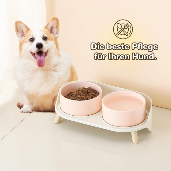 Dog Bowl Set Raised Dog Bowl Set - Double Bowl Dog Ceramic with Splash Guard Stand - Dog Bowls Set of 2 for Food and Water - Feeding Station for Small and Medium Dogs - 2 x 650 ml - Pink Dog Bowl Set Raised Dog Bowl Set - Double Bowl Dog Ceramic with Splash Guard Stand - Dog Bowls Set of 2 for Food and Water - Feeding Station for Small and Medium Dogs - 2 x 650 ml - Pink