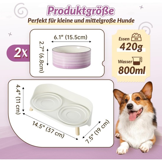 Dog Bowl Set, Raised Dog Bowl Set, Double Ceramic Bowl with Splash Guard Stand, Colourful Spirals Dog Bowls for Food and Water, Ideal for Small to Medium Dogs, 2 x 800 ml, Orange Dog Bowl Set, Raised Dog Bowl Set, Double Ceramic Bowl with Splash Guard Stand, Colourful Spirals Dog Bowls for Food and Water, Ideal for Small to Medium Dogs, 2 x 800 ml, Orange