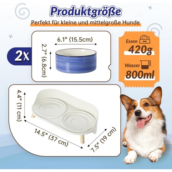 Dog Bowl Set, Raised Dog Bowl Set, Double Ceramic Bowl with Splash Guard Stand, Colourful Spirals Dog Bowls for Food and Water, Ideal for Small to Medium Dogs, 2 x 800 ml, Orange Dog Bowl Set, Raised Dog Bowl Set, Double Ceramic Bowl with Splash Guard Stand, Colourful Spirals Dog Bowls for Food and Water, Ideal for Small to Medium Dogs, 2 x 800 ml, Orange