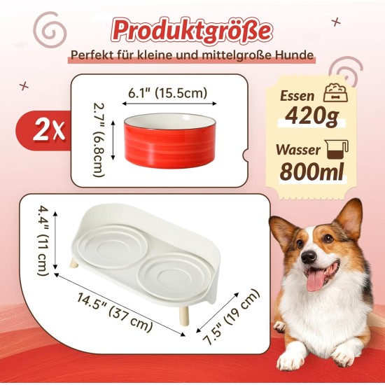 Dog Bowl Set, Raised Dog Bowl Set, Double Ceramic Bowl with Splash Guard Stand, Colourful Spirals Dog Bowls for Food and Water, Ideal for Small to Medium Dogs, 2 x 800 ml, Orange Dog Bowl Set, Raised Dog Bowl Set, Double Ceramic Bowl with Splash Guard Stand, Colourful Spirals Dog Bowls for Food and Water, Ideal for Small to Medium Dogs, 2 x 800 ml, Orange