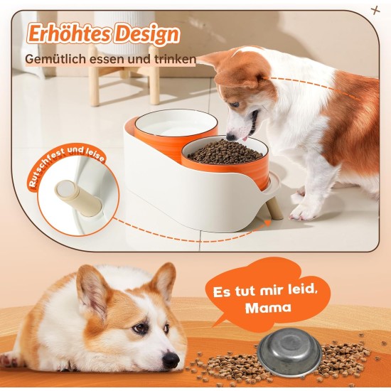Dog Bowl Set, Raised Dog Bowl Set, Double Ceramic Bowl with Splash Guard Stand, Colourful Spirals Dog Bowls for Food and Water, Ideal for Small to Medium Dogs, 2 x 800 ml, Orange Dog Bowl Set, Raised Dog Bowl Set, Double Ceramic Bowl with Splash Guard Stand, Colourful Spirals Dog Bowls for Food and Water, Ideal for Small to Medium Dogs, 2 x 800 ml, Orange