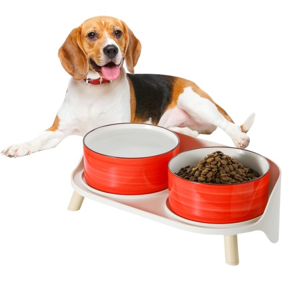 Dog Bowl Set, Raised Dog Bowl Set, Double Ceramic Bowl with Splash Guard Stand, Colourful Spirals Dog Bowls for Food and Water, Ideal for Small to Medium Dogs, 2 x 800 ml, Orange Dog Bowl Set, Raised Dog Bowl Set, Double Ceramic Bowl with Splash Guard Stand, Colourful Spirals Dog Bowls for Food and Water, Ideal for Small to Medium Dogs, 2 x 800 ml, Orange