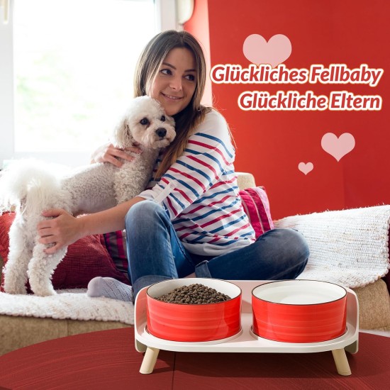 Dog Bowl Set, Raised Dog Bowl Set, Double Ceramic Bowl with Splash Guard Stand, Colourful Spirals Dog Bowls for Food and Water, Ideal for Small to Medium Dogs, 2 x 800 ml, Orange Dog Bowl Set, Raised Dog Bowl Set, Double Ceramic Bowl with Splash Guard Stand, Colourful Spirals Dog Bowls for Food and Water, Ideal for Small to Medium Dogs, 2 x 800 ml, Orange