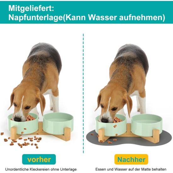 Double 850 ml Dog Bowl, Ceramic Feeding Bowl, Raised Feeding Bowl with Bamboo Stand and Non-Slip Mat for Medium and Large Dogs, Food and Water Bowl (Porcelain Green) Double 850 ml Dog Bowl, Ceramic Feeding Bowl, Raised Feeding Bowl with Bamboo Stand and Non-Slip Mat for Medium and Large Dogs, Food and Water Bowl (Porcelain Green)