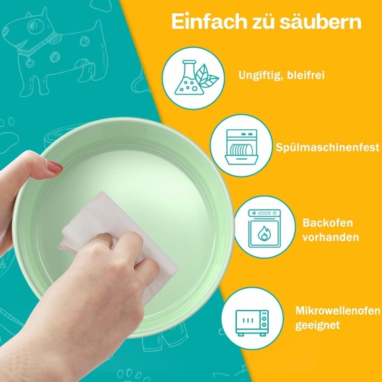 Double 850 ml Dog Bowl, Ceramic Feeding Bowl, Raised Feeding Bowl with Bamboo Stand and Non-Slip Mat for Medium and Large Dogs, Food and Water Bowl (Porcelain Green) Double 850 ml Dog Bowl, Ceramic Feeding Bowl, Raised Feeding Bowl with Bamboo Stand and Non-Slip Mat for Medium and Large Dogs, Food and Water Bowl (Porcelain Green)