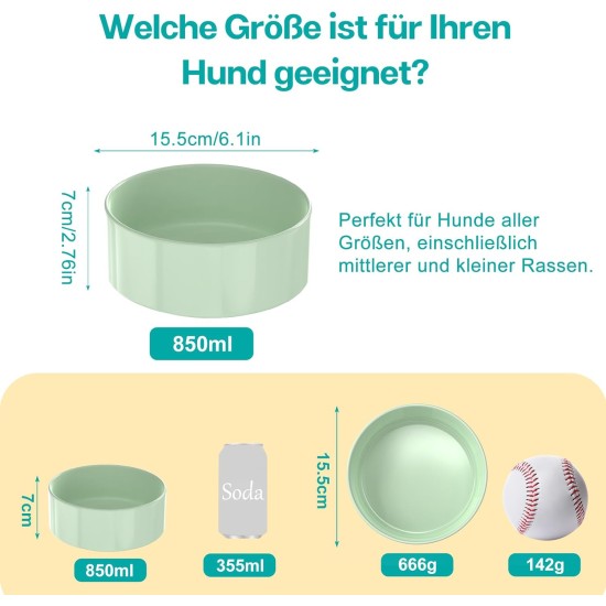 Double 850 ml Dog Bowl, Ceramic Feeding Bowl, Raised Feeding Bowl with Bamboo Stand and Non-Slip Mat for Medium and Large Dogs, Food and Water Bowl (Porcelain Green) Double 850 ml Dog Bowl, Ceramic Feeding Bowl, Raised Feeding Bowl with Bamboo Stand and Non-Slip Mat for Medium and Large Dogs, Food and Water Bowl (Porcelain Green)
