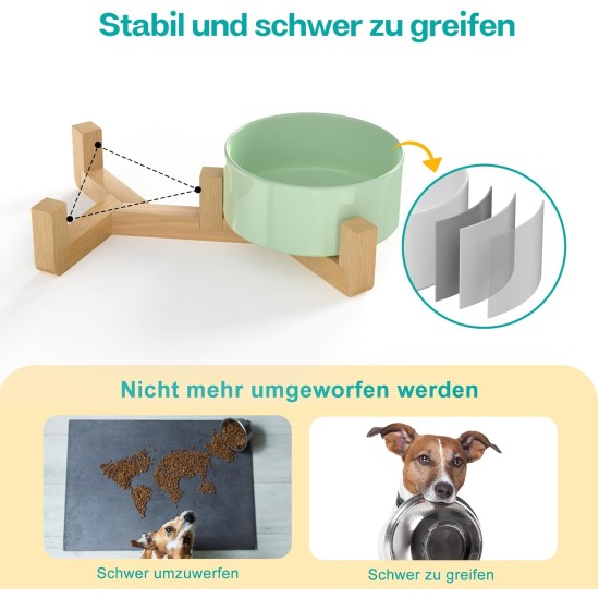Double 850 ml Dog Bowl, Ceramic Feeding Bowl, Raised Feeding Bowl with Bamboo Stand and Non-Slip Mat for Medium and Large Dogs, Food and Water Bowl (Porcelain Green) Double 850 ml Dog Bowl, Ceramic Feeding Bowl, Raised Feeding Bowl with Bamboo Stand and Non-Slip Mat for Medium and Large Dogs, Food and Water Bowl (Porcelain Green)