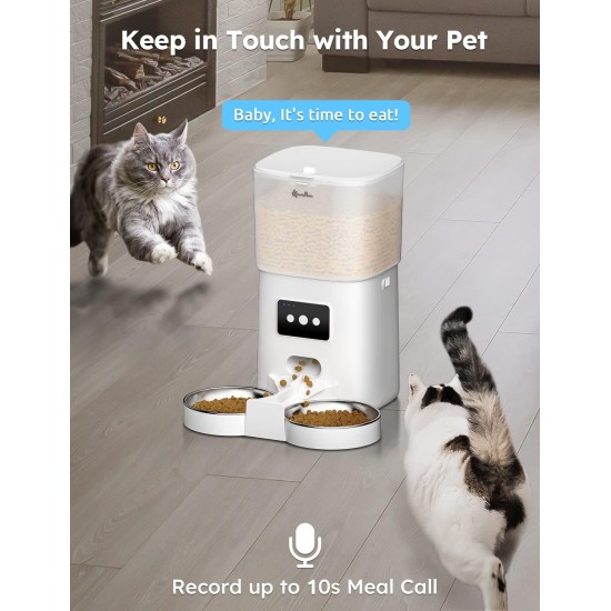 DownyPaws 6L Automatic Cat Feeder with WiFi and Two Stainless Steel Bowls, App Control, 10s Meal Call, 1-15 Meals a Day for Cats and Dogs DownyPaws 6L Automatic Cat Feeder with WiFi and Two Stainless Steel Bowls, App Control, 10s Meal Call, 1-15 Meals a Day for Cats and Dogs