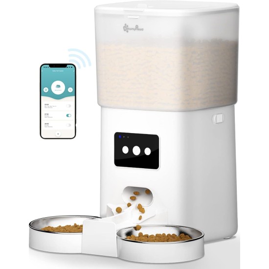 DownyPaws 6L Automatic Cat Feeder with WiFi and Two Stainless Steel Bowls, App Control, 10s Meal Call, 1-15 Meals a Day for Cats and Dogs DownyPaws 6L Automatic Cat Feeder with WiFi and Two Stainless Steel Bowls, App Control, 10s Meal Call, 1-15 Meals a Day for Cats and Dogs