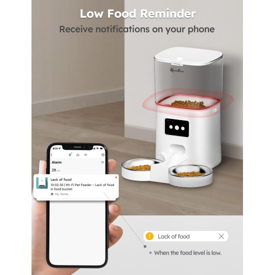 DownyPaws 6L Automatic Cat Feeder with WiFi and Two Stainless Steel Bowls, App Control, 10s Meal Call, 1-15 Meals a Day for Cats and Dogs DownyPaws 6L Automatic Cat Feeder with WiFi and Two Stainless Steel Bowls, App Control, 10s Meal Call, 1-15 Meals a Day for Cats and Dogs
