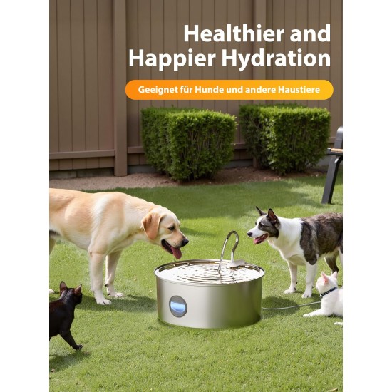 Drinking Fountain for Dogs, 8 L/270 oz Large Dog Fountain / Cat Fountain Silver Drinking Fountain for Dogs, 8 L/270 oz Large Dog Fountain / Cat Fountain Silver