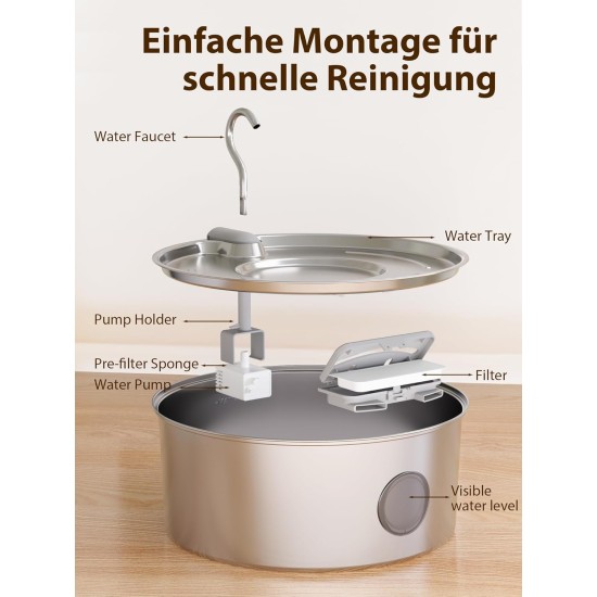 Drinking Fountain for Dogs, 8 L/270 oz Large Dog Fountain / Cat Fountain Silver Drinking Fountain for Dogs, 8 L/270 oz Large Dog Fountain / Cat Fountain Silver