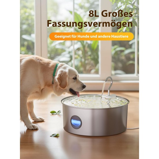 Drinking Fountain for Dogs, 8 L/270 oz Large Dog Fountain / Cat Fountain Silver Drinking Fountain for Dogs, 8 L/270 oz Large Dog Fountain / Cat Fountain Silver