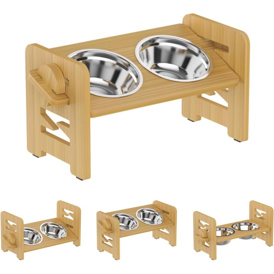 Elevated Dog Bowl, 6 Height Adjustable Dog Bowl Holder, Durable Bamboo Bowl Holder Comes with 2 Stainless Steel Dog Food Bowls, Raised Dog Bowls for Small Dogs and Cats Elevated Dog Bowl, 6 Height Adjustable Dog Bowl Holder, Durable Bamboo Bowl Holder Comes with 2 Stainless Steel Dog Food Bowls, Raised Dog Bowls for Small Dogs and Cats