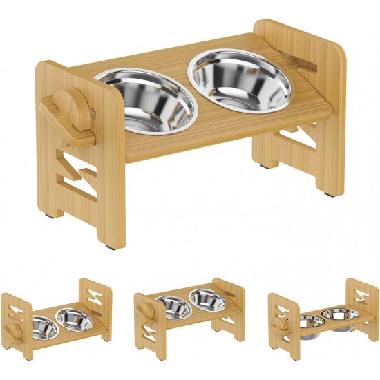 Elevated Dog Bowl, 6 Height Adjustable Dog Bowl Holder, Durable Bamboo Bowl Holder Comes with 2 Stainless Steel Dog Food Bowls, Raised Dog Bowls for Small Dogs and Cats Elevated Dog Bowl, 6 Height Adjustable Dog Bowl Holder, Durable Bamboo Bowl Holder Comes with 2 Stainless Steel Dog Food Bowls, Raised Dog Bowls for Small Dogs and Cats