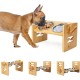 Elevated Dog Bowls Adjustable Raised Tilted Feeder Bowl for French Bulldog Slanted Feeding Bowl for Small Medium Dogs Puppy with Bamboo Stand and 2 Stainless Steel Bowls