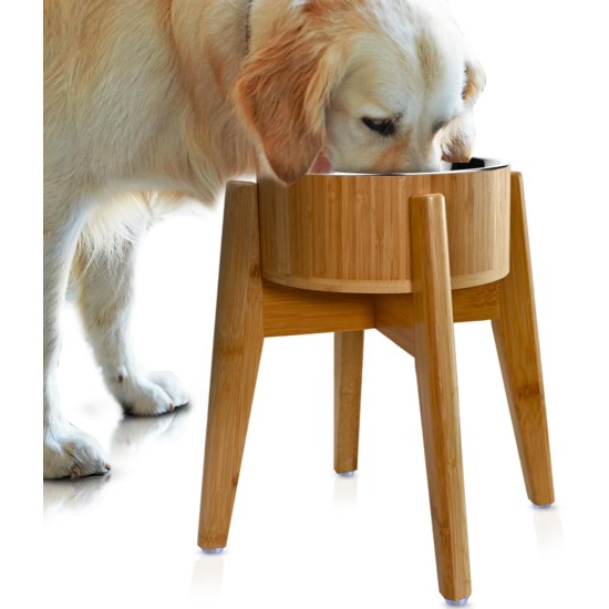 Elevated Dog Bowls for Large Dogs - Raised to 15" Bamboo and Steel Bowl Included (7oz Cap) Ideal for Labrador, G-Sheper, Retriever, Poodle, Boxer, Husky, Doberman Elevated Dog Bowls for Large Dogs - Raised to 15" Bamboo and Steel Bowl Included (7oz Cap) Ideal for Labrador, G-Sheper, Retriever, Poodle, Boxer, Husky, Doberman