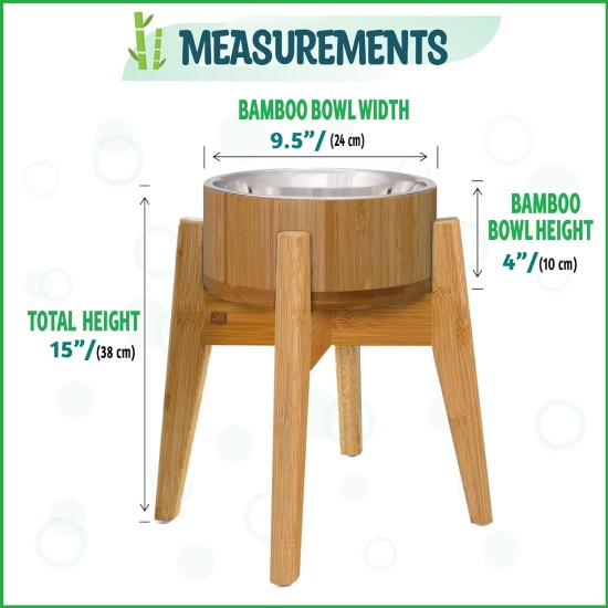 Elevated Dog Bowls for Large Dogs - Raised to 15" Bamboo and Steel Bowl Included (7oz Cap) Ideal for Labrador, G-Sheper, Retriever, Poodle, Boxer, Husky, Doberman Elevated Dog Bowls for Large Dogs - Raised to 15" Bamboo and Steel Bowl Included (7oz Cap) Ideal for Labrador, G-Sheper, Retriever, Poodle, Boxer, Husky, Doberman