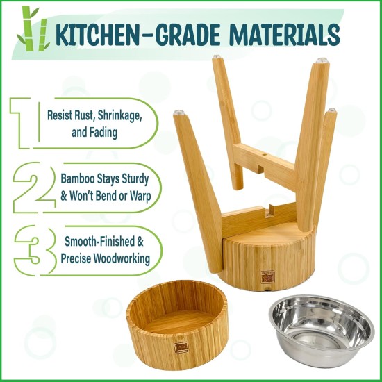 Elevated Dog Bowls for Large Dogs - Raised to 15" Bamboo and Steel Bowl Included (7oz Cap) Ideal for Labrador, G-Sheper, Retriever, Poodle, Boxer, Husky, Doberman Elevated Dog Bowls for Large Dogs - Raised to 15" Bamboo and Steel Bowl Included (7oz Cap) Ideal for Labrador, G-Sheper, Retriever, Poodle, Boxer, Husky, Doberman