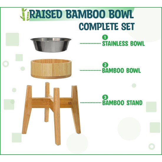 Elevated Dog Bowls for Large Dogs - Raised to 15" Bamboo and Steel Bowl Included (7oz Cap) Ideal for Labrador, G-Sheper, Retriever, Poodle, Boxer, Husky, Doberman Elevated Dog Bowls for Large Dogs - Raised to 15" Bamboo and Steel Bowl Included (7oz Cap) Ideal for Labrador, G-Sheper, Retriever, Poodle, Boxer, Husky, Doberman