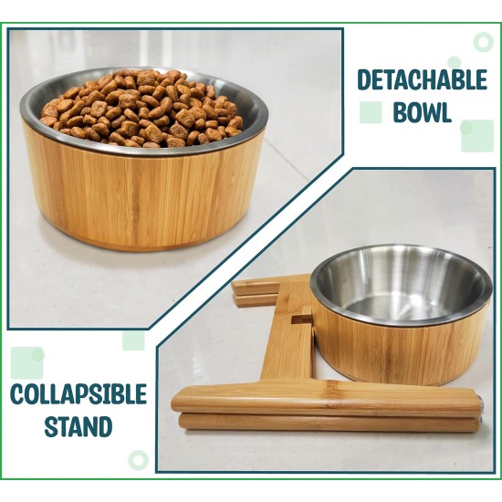 Elevated Dog Bowls for Large Dogs - Raised to 15" Bamboo and Steel Bowl Included (7oz Cap) Ideal for Labrador, G-Sheper, Retriever, Poodle, Boxer, Husky, Doberman Elevated Dog Bowls for Large Dogs - Raised to 15" Bamboo and Steel Bowl Included (7oz Cap) Ideal for Labrador, G-Sheper, Retriever, Poodle, Boxer, Husky, Doberman