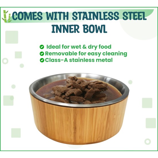 Elevated Dog Bowls for Large Dogs - Raised to 15" Bamboo and Steel Bowl Included (7oz Cap) Ideal for Labrador, G-Sheper, Retriever, Poodle, Boxer, Husky, Doberman Elevated Dog Bowls for Large Dogs - Raised to 15" Bamboo and Steel Bowl Included (7oz Cap) Ideal for Labrador, G-Sheper, Retriever, Poodle, Boxer, Husky, Doberman