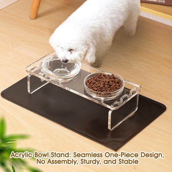 Elevated Set for Dogs and Cats - Acrylic Feeder with 2 Removable Stainless Steel and Glass Bowls, Food and Water Raiser for Small Pets 9.5cm Elevated Set for Dogs and Cats - Acrylic Feeder with 2 Removable Stainless Steel and Glass Bowls, Food and Water Raiser for Small Pets 9.5cm