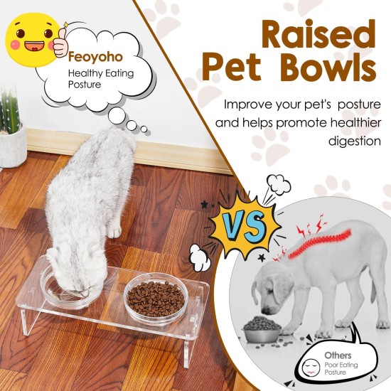 Elevated Set for Dogs and Cats - Acrylic Feeder with 2 Removable Stainless Steel and Glass Bowls, Food and Water Raiser for Small Pets 9.5cm Elevated Set for Dogs and Cats - Acrylic Feeder with 2 Removable Stainless Steel and Glass Bowls, Food and Water Raiser for Small Pets 9.5cm