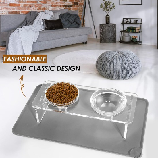 Elevated Set for Dogs and Cats - Acrylic Feeder with 2 Removable Stainless Steel and Glass Bowls, Food and Water Raiser for Small Pets 9.5cm Elevated Set for Dogs and Cats - Acrylic Feeder with 2 Removable Stainless Steel and Glass Bowls, Food and Water Raiser for Small Pets 9.5cm