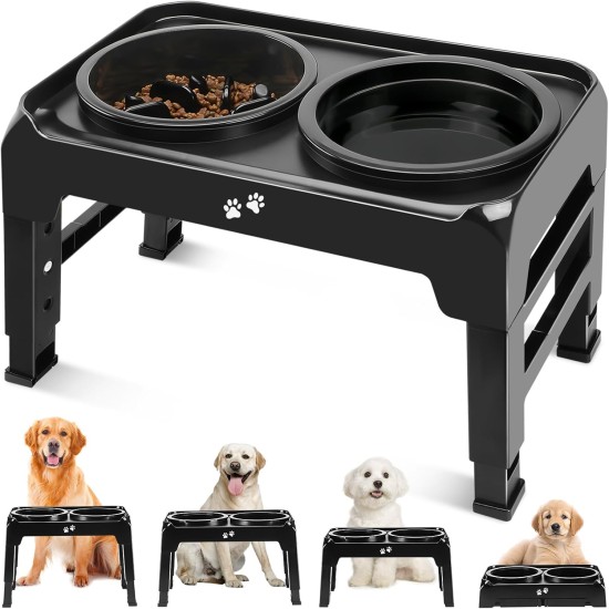 Elevated Slow Feeder Dog Bowls 4 Height Adjustable 2 in 1 Raised Dog Bowl Stand for Food and Water, Non-Slip Dog Food Dispenser for Medium Large Dogs, Adjustable to 3.7 inch, 9.4 Elevated Slow Feeder Dog Bowls 4 Height Adjustable 2 in 1 Raised Dog Bowl Stand for Food and Water, Non-Slip Dog Food Dispenser for Medium Large Dogs, Adjustable to 3.7 inch, 9.4