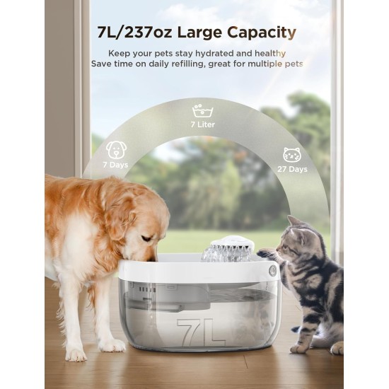 FEELNEEDY Drinking Fountain for Dogs/Cats, 7L Water Fountain with LED Light, Dog Water Dispenser 30 dB Quiet, Suitable for Use with Dogs or Multiple Cats, with 2 Filters FEELNEEDY Drinking Fountain for Dogs/Cats, 7L Water Fountain with LED Light, Dog Water Dispenser 30 dB Quiet, Suitable for Use with Dogs or Multiple Cats, with 2 Filters