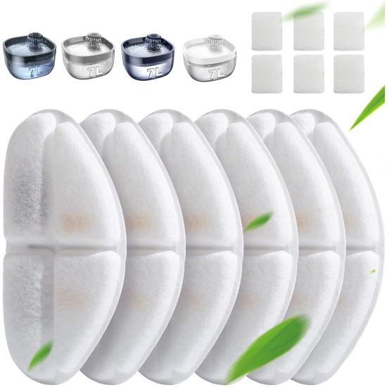 FEELNEEDY Pack of 6 Activated Carbon Filters and 6 Sponges for Water Pump, Compatible with 7 Litre Drinking Fountain for Dogs and Cats (FN-W05) Replacement Filter, Individually Packed