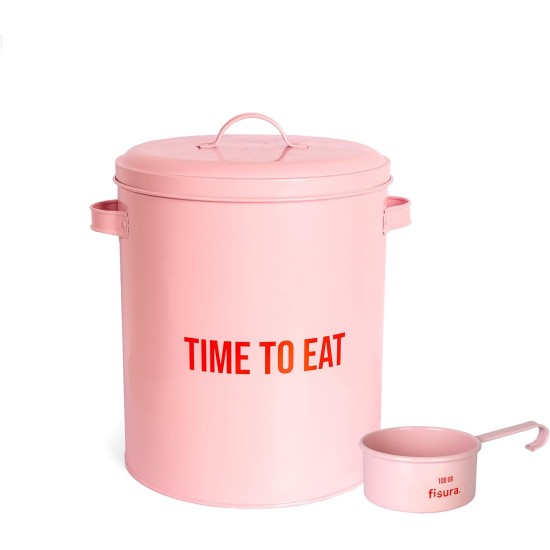 FISURA - Pet Feeder Time to Eat Pink Food Container with Lid and Measuring Scoop Metal Food Container for Dogs and Cats Capacity of 5 kg (Eat, Pink) FISURA - Pet Feeder Time to Eat Pink Food Container with Lid and Measuring Scoop Metal Food Container for Dogs and Cats Capacity of 5 kg (Eat, Pink)