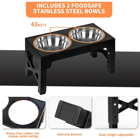 FOREYY Adjustable Elevated Dog Bowls with 2 Stainless Steel Bowls and 1 Float Bowl, Raised Dog Bowl 5 Heights, Non-Slip Dog Food Water Bowl Stand for Small Medium Large Dogs (Black) FOREYY Adjustable Elevated Dog Bowls with 2 Stainless Steel Bowls and 1 Float Bowl, Raised Dog Bowl 5 Heights, Non-Slip Dog Food Water Bowl Stand for Small Medium Large Dogs (Black)