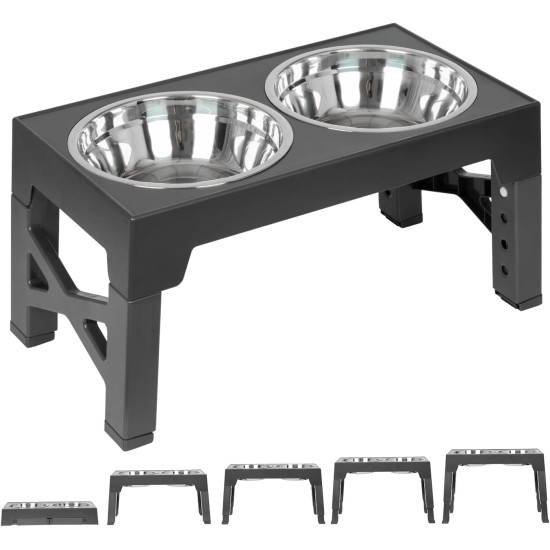 FOREYY Adjustable Elevated Dog Bowls with 2 Stainless Steel Bowls and 1 Float Bowl, Raised Dog Bowl 5 Heights, Non-Slip Dog Food Water Bowl Stand for Small Medium Large Dogs (Black) FOREYY Adjustable Elevated Dog Bowls with 2 Stainless Steel Bowls and 1 Float Bowl, Raised Dog Bowl 5 Heights, Non-Slip Dog Food Water Bowl Stand for Small Medium Large Dogs (Black)