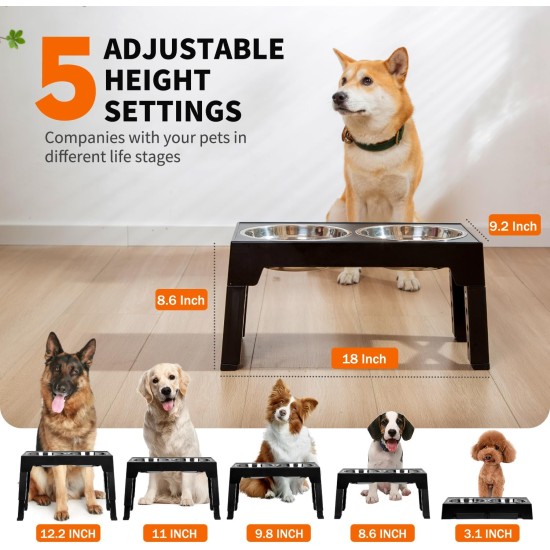 FOREYY Adjustable Elevated Dog Bowls with 2 Stainless Steel Bowls and 1 Float Bowl, Raised Dog Bowl 5 Heights, Non-Slip Dog Food Water Bowl Stand for Small Medium Large Dogs (Black) FOREYY Adjustable Elevated Dog Bowls with 2 Stainless Steel Bowls and 1 Float Bowl, Raised Dog Bowl 5 Heights, Non-Slip Dog Food Water Bowl Stand for Small Medium Large Dogs (Black)