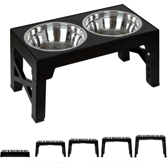 FOREYY Adjustable Elevated Dog Bowls with 2 Stainless Steel Bowls and 1 Float Bowl, Raised Dog Bowl 5 Heights, Non-Slip Dog Food Water Bowl Stand for Small Medium Large Dogs (Black) FOREYY Adjustable Elevated Dog Bowls with 2 Stainless Steel Bowls and 1 Float Bowl, Raised Dog Bowl 5 Heights, Non-Slip Dog Food Water Bowl Stand for Small Medium Large Dogs (Black)