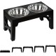 FOREYY Adjustable Elevated Dog Bowls with 2 Stainless Steel Bowls and 1 Float Bowl, Raised Dog Bowl 5 Heights, Non-Slip Dog Food Water Bowl Stand for Small Medium Large Dogs (Black)