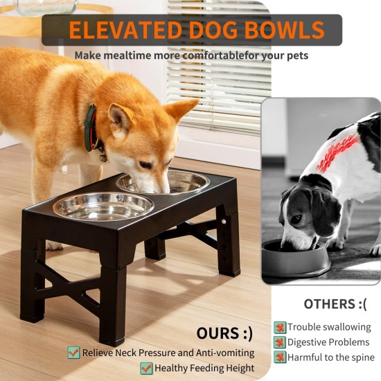 FOREYY Adjustable Elevated Dog Bowls with 2 Stainless Steel Bowls and 1 Float Bowl, Raised Dog Bowl 5 Heights, Non-Slip Dog Food Water Bowl Stand for Small Medium Large Dogs (Black) FOREYY Adjustable Elevated Dog Bowls with 2 Stainless Steel Bowls and 1 Float Bowl, Raised Dog Bowl 5 Heights, Non-Slip Dog Food Water Bowl Stand for Small Medium Large Dogs (Black)