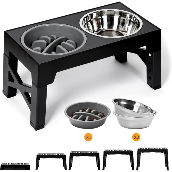 FOREYY Adjustable Elevated Dog Bowls with 2 Stainless Steel Bowls and 1 Float Bowl, Raised Dog Bowl 5 Heights, Non-Slip Dog Food Water Bowl Stand for Small Medium Large Dogs (Black) FOREYY Adjustable Elevated Dog Bowls with 2 Stainless Steel Bowls and 1 Float Bowl, Raised Dog Bowl 5 Heights, Non-Slip Dog Food Water Bowl Stand for Small Medium Large Dogs (Black)