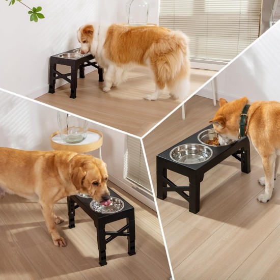 FOREYY Adjustable Elevated Dog Bowls with 2 Stainless Steel Bowls and 1 Float Bowl, Raised Dog Bowl 5 Heights, Non-Slip Dog Food Water Bowl Stand for Small Medium Large Dogs (Black) FOREYY Adjustable Elevated Dog Bowls with 2 Stainless Steel Bowls and 1 Float Bowl, Raised Dog Bowl 5 Heights, Non-Slip Dog Food Water Bowl Stand for Small Medium Large Dogs (Black)