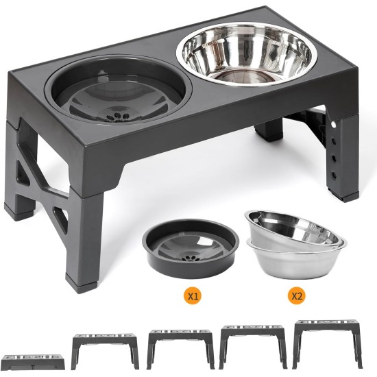 FOREYY Adjustable Elevated Dog Bowls with 2 Stainless Steel Bowls and 1 Float Bowl, Raised Dog Bowl 5 Heights, Non-Slip Dog Food Water Bowl Stand for Small Medium Large Dogs (Black) FOREYY Adjustable Elevated Dog Bowls with 2 Stainless Steel Bowls and 1 Float Bowl, Raised Dog Bowl 5 Heights, Non-Slip Dog Food Water Bowl Stand for Small Medium Large Dogs (Black)
