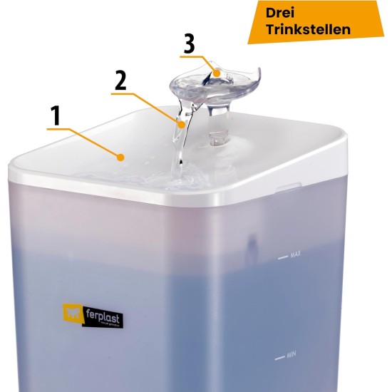 Ferplast ARES Cat Drinking Fountain with LED, 2 L Capacity, Three-Stage Filter, Power Supply Included Ferplast ARES Cat Drinking Fountain with LED, 2 L Capacity, Three-Stage Filter, Power Supply Included