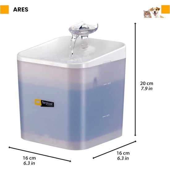 Ferplast ARES Cat Drinking Fountain with LED, 2 L Capacity, Three-Stage Filter, Power Supply Included Ferplast ARES Cat Drinking Fountain with LED, 2 L Capacity, Three-Stage Filter, Power Supply Included