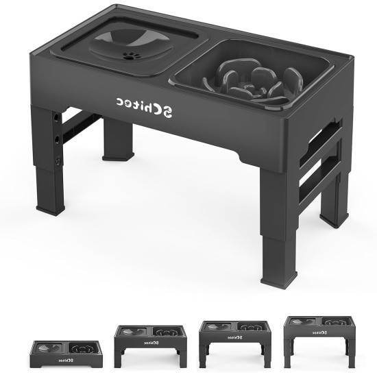 Foldable Raised Dog Bowls, 4 Height Adjustable Bowl Stand with Slow Feeder Bowl and Floating Water Bowl, Feeding Bowls, Water Bowl for Large, Medium, Small Dogs Foldable Raised Dog Bowls, 4 Height Adjustable Bowl Stand with Slow Feeder Bowl and Floating Water Bowl, Feeding Bowls, Water Bowl for Large, Medium, Small Dogs
