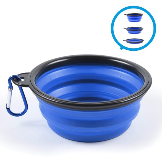 Foldable silicone dog bowl in blue (BPA-free), travel bowl for dogs and cats with carabiner - 350 ml Foldable silicone dog bowl in blue (BPA-free), travel bowl for dogs and cats with carabiner - 350 ml